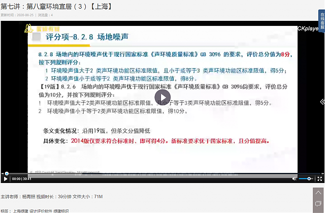 上海綠建新地標VS新國標之第七講：第八章環境宜居（3）、第八講：第九章提高與創新