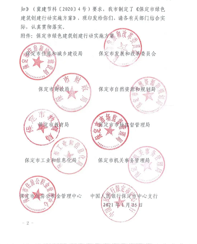 關(guān)于印發(fā)《保定市綠色建筑創(chuàng)建行動實施方案》的通知
