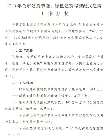 石家莊：《2020年全市建筑節能、綠色建筑與裝配式建筑工作方案》