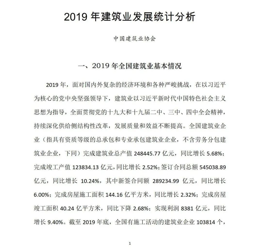 2019年建筑業發展統計分析